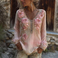 Vintage Flowers Lace Sequins Dyed Linen Tunic elevenforest