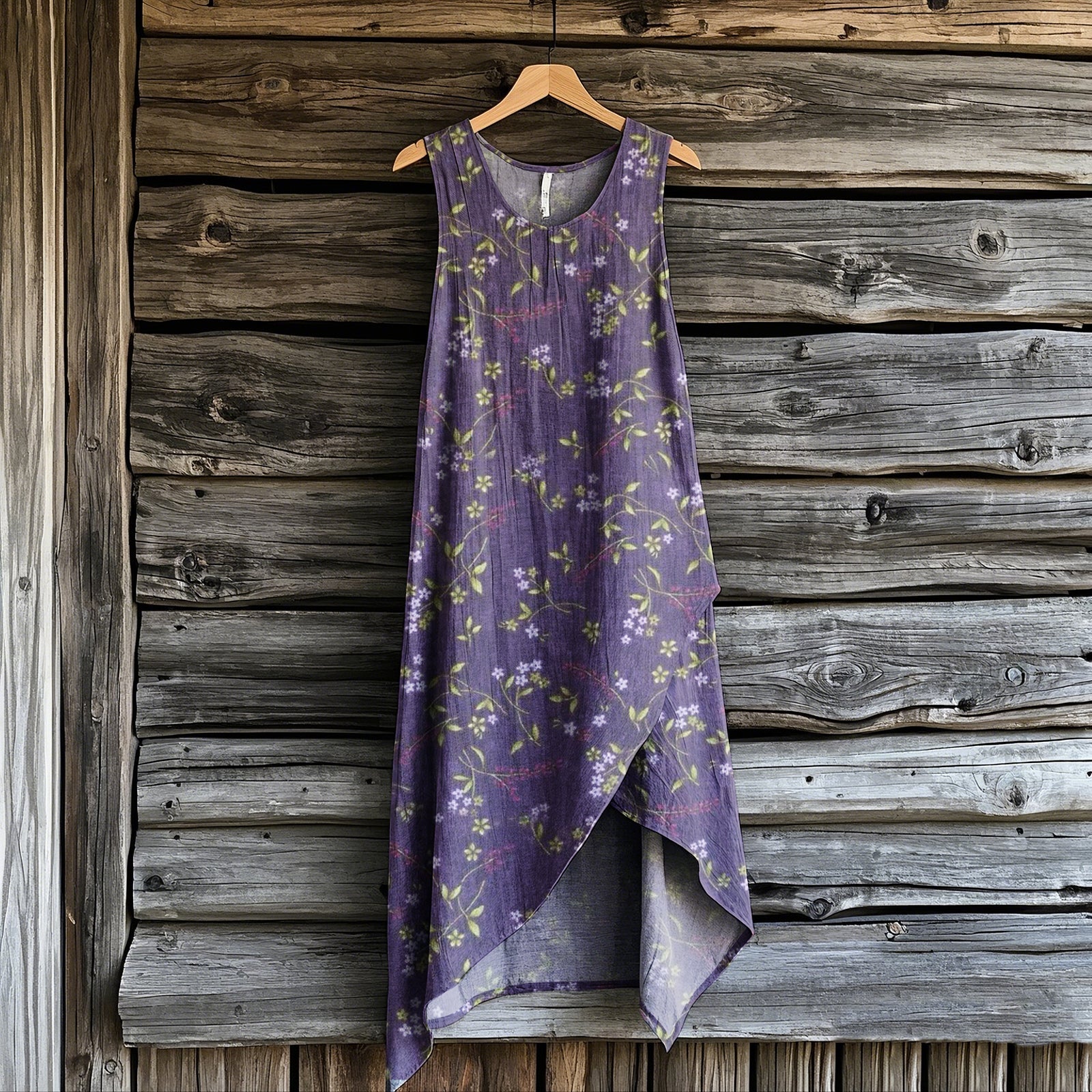 Women's  Bohemian Style Flowers Art Irregular Design Sleeveless Dress elevenforest