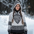 Women's Viking Knit Jacquard Warm Hooded Sweater elevenforest