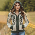 Women's Celtic Knot Harp Jacquard Hooded Pocket Zip Sweater elevenforest