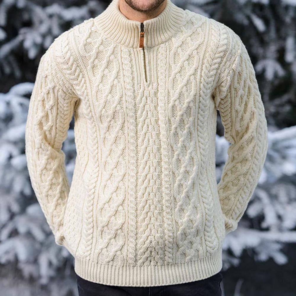 Vintage Traditional Chunky Knit Warm Zip-Up Sweater elevenforest