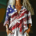 Comstylish Women's Vintage Independence Day Flag Button-down Shirt