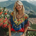 Women's Venezuela Flag Floral Art Linen Blend T-shirt elevenforest