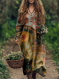 Vintage Floral Pattern Women's Flowy Maxi Dress elevenforest