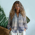 Comstylish Bohemian Style Linen Graduate Floral Art Print Long Sleeve Shirt
