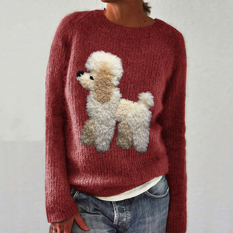 Comstylish Cute Dog Felt Art Knit Cozy Sweater