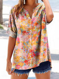 Women's Vintage Floral Art Print Casual Cotton And Linen Shirt