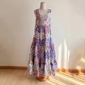 Women's Purple Floral Patchwork Art Cotton And Linen Dress elevenforest