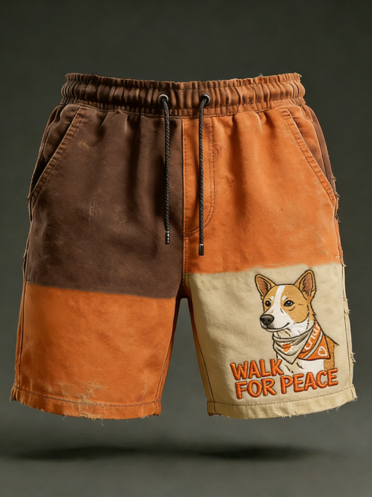 Comstylish Walk For Peace Inspired Retro Colour Block Casual Shorts