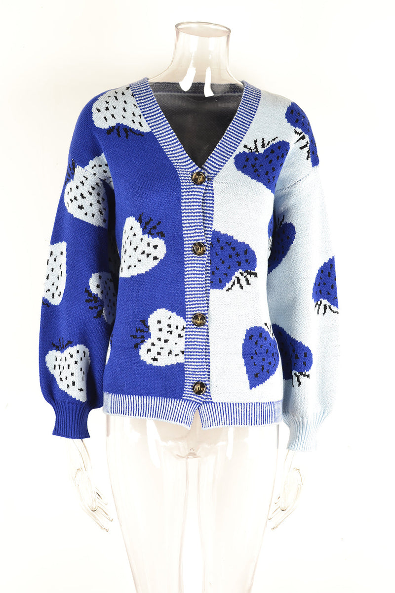 Autumn Winter ’s V-neck Strawberry Cardigan With Buttoned Coat