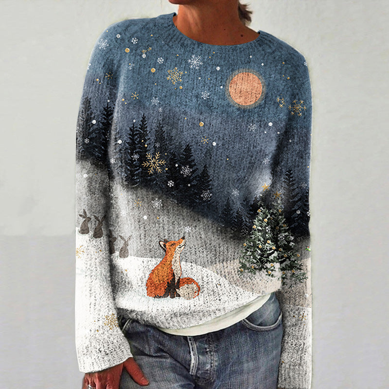 Forest Fox Print Women's Crew Neck Sweater artswardrobe