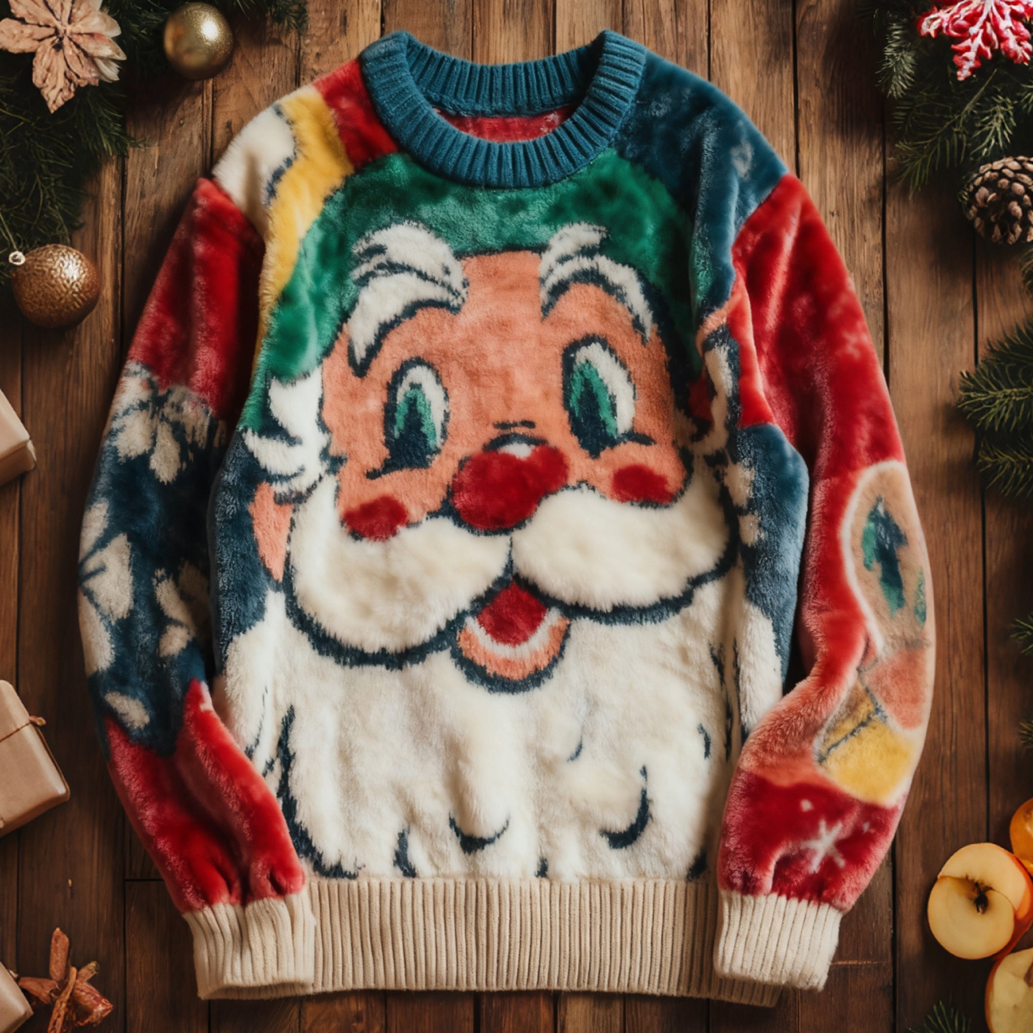 Comstylish Cute Santa Claus Pattern Warm Crew Neck Sweater