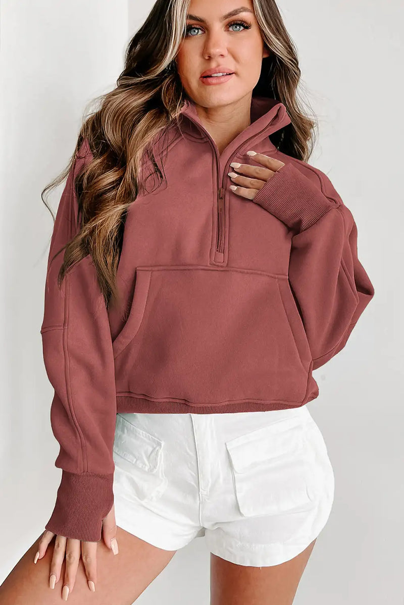 Brown Ribbed Sleeve Sweatshirt