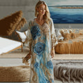 Vintage Marble Texture Collection Women Style Gradient Gilded With Rose Pattern Linen Long Dress elevenforest