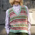 Vintage Sage Wool Icelandic Knit Jacquard Warmth Vest Sweater elevenforest