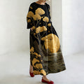 Women's Japanese Landscape And Plant Pattern Linen Dress elevenforest