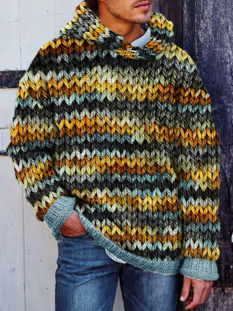 Men's Retro Colorful Chunky Cozy Knit Hooded Sweater elevenforest