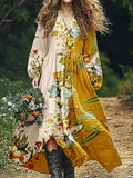 Women's Vintage Art Floral Pattern Cotton And Linen Dress