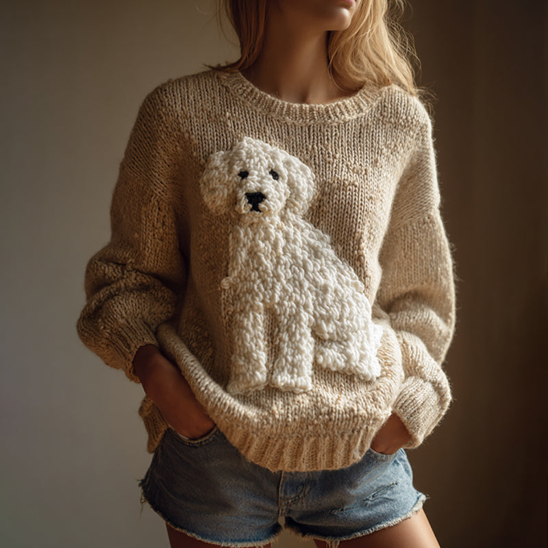 Vintage Fuzzy Dog Felt Cozy Knit Sweater elevenforest