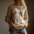 Comstylish Vintage Fuzzy Dog Felt Cozy Knit Sweater