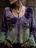 Vintage Purple Roses Crochet Forest Gradient Cozy Cardigan elevenforest