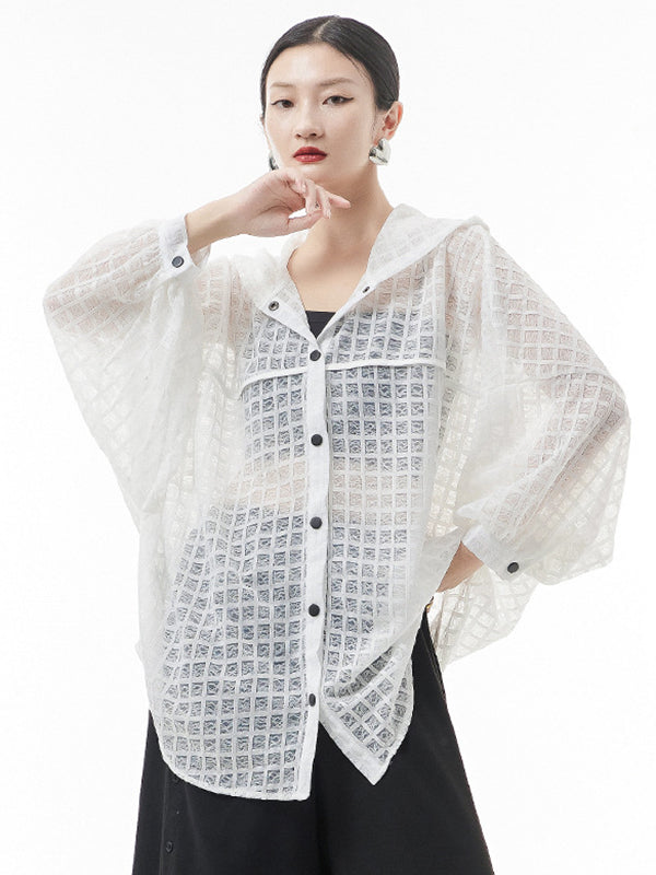 Loose Batwing Sleeves Sun Protection See-through Blouse