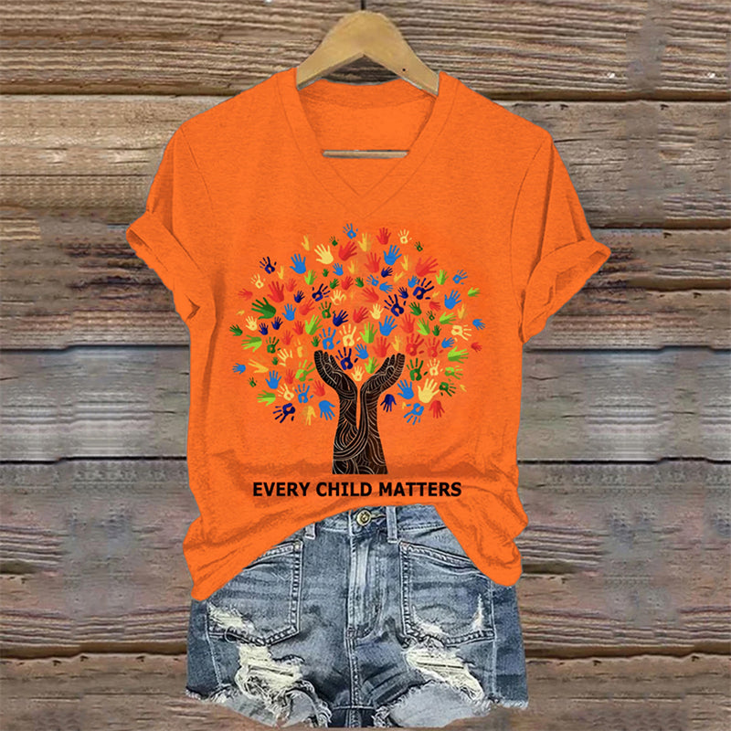 Comstylish Every Child Matters Handprints Tree Graphic Orange T Shirt