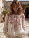 Vintage Boho Roses Lace Patchwork Linen Tunic elevenforest