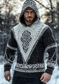 Men's Vintage Viking Celtic Jacquard Chunky Hooded Sweater elevenforest
