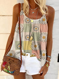 Plaid and Flowers Retro Pattern Women's Print Tank Top