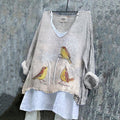 Women's Dandelions And Birds Art  Loose V-neck Shirt elevenforest