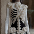 Comstylish Women's Vintage Halloween Skeleton Bones With Rose Art Cozy Knit Mini Sweater Dress