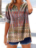Women's Colorful Wave Pattern Art Print Cotton Linen Casual Shirt