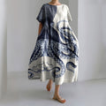 Japanese Octopus Art Print Short Sleeve Loose Midi Dress elevenforest