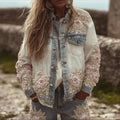 Women's Vintage Floral Color-blocked Long-sleeved Denim Jacket elevenforest