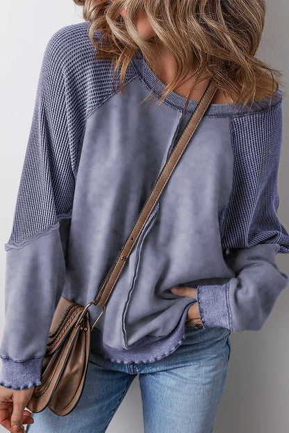 Sail Blue Waffle Knit Raglan Sweatshirt