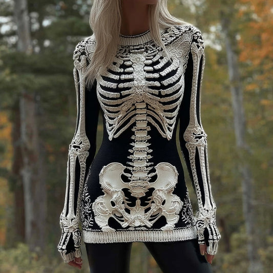 Comstylish Women's Vintage Skull Art Gothic Knit Pullover Sweater