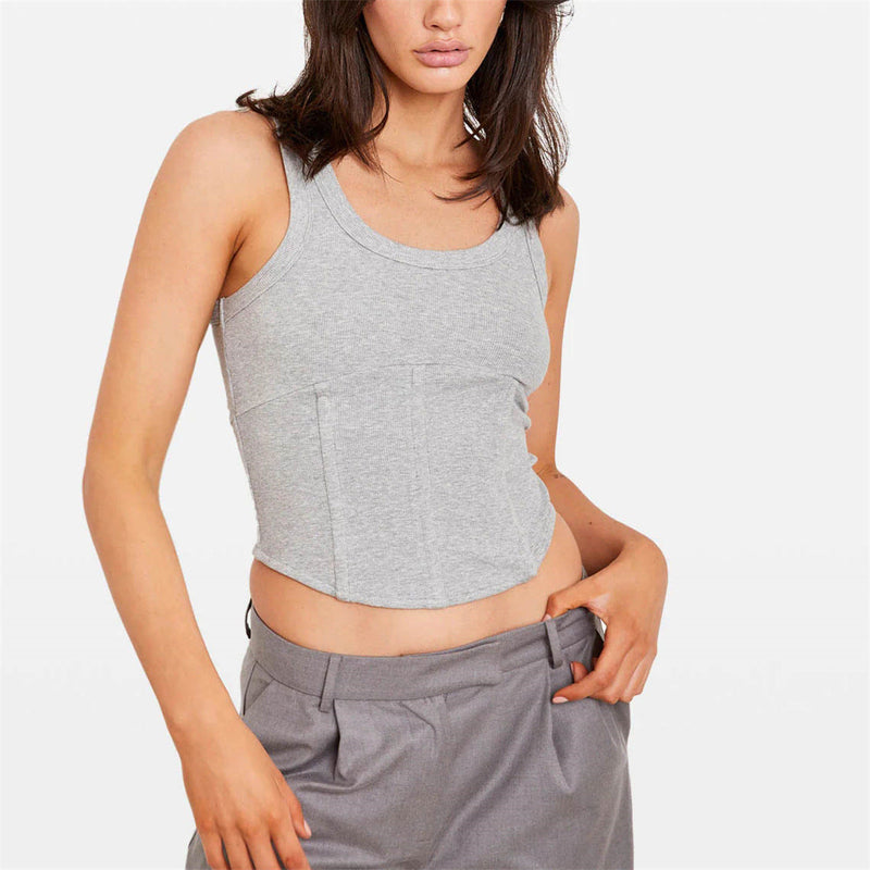 Rib U Neck Short Cropped Tank Top Waist Short Top for Summer Boning Corset Corset