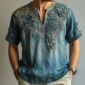 Men's Lace Floral Embroidered Vintage Linen Shirt elevenforest