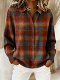 Women's Retro Plaid Art Print Casual Cardigan 