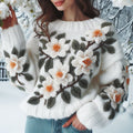 Women'S  Floral Apricot Blossom Jacquard Knit Crew Neck Sweater elevenforest