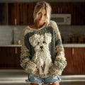 Comstylish Vintage Yarn Dog Felt Art Inspired Embroidered Cozy Knit Sweater