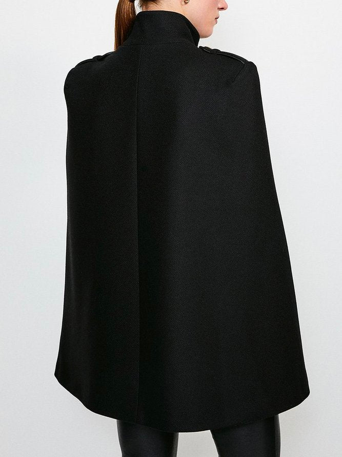 Loose Buttoned Color Stand Collar Woolen Coat Cape Coats