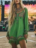 Vintage Western Lace Trim Loose Linen Dress elevenforest