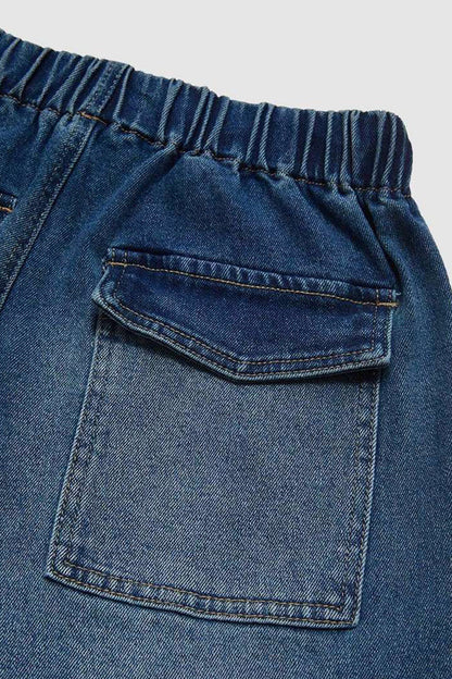 Distressed Draw String Ruched Mid Waist Loose Denim Jeans