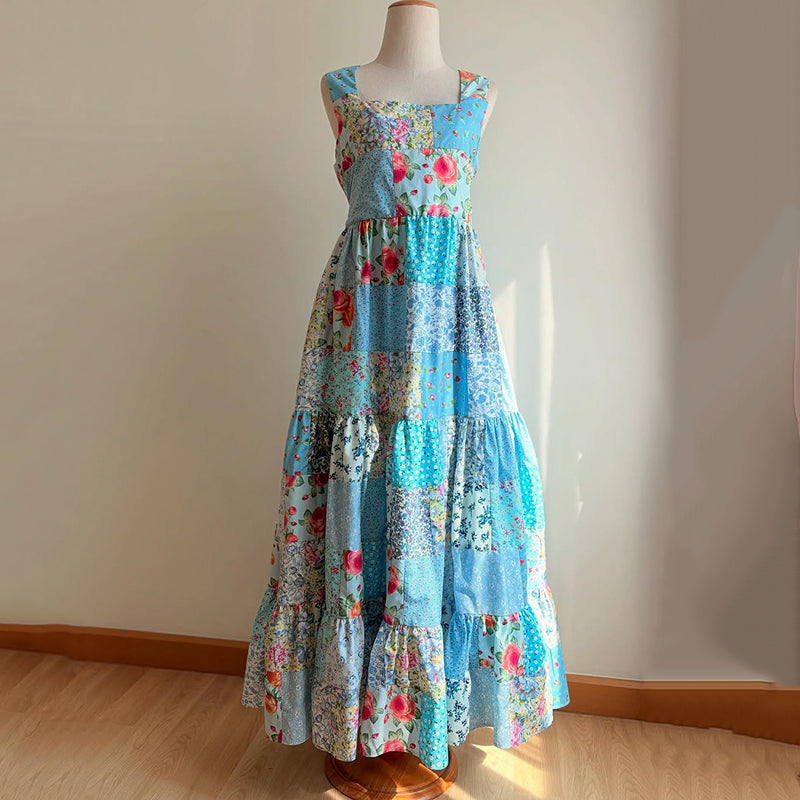 Women's Vintage Floral Patch Sleeveless Casual Dress elevenforest