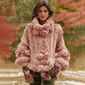 Women's Vintage Rose Art Knit Cozy High Neck Sweater