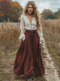Women's Retro Pastoral Cotton And Linen Solid Color Skirt elevenforest