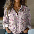 Vintage Wildflowers & Birds Art Linen Print  Long Sleeve Shirt elevenforest