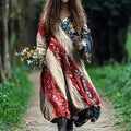 Women's Vintage Geometry Color Block Print Long Sleeve Cotton Dress elevenforest